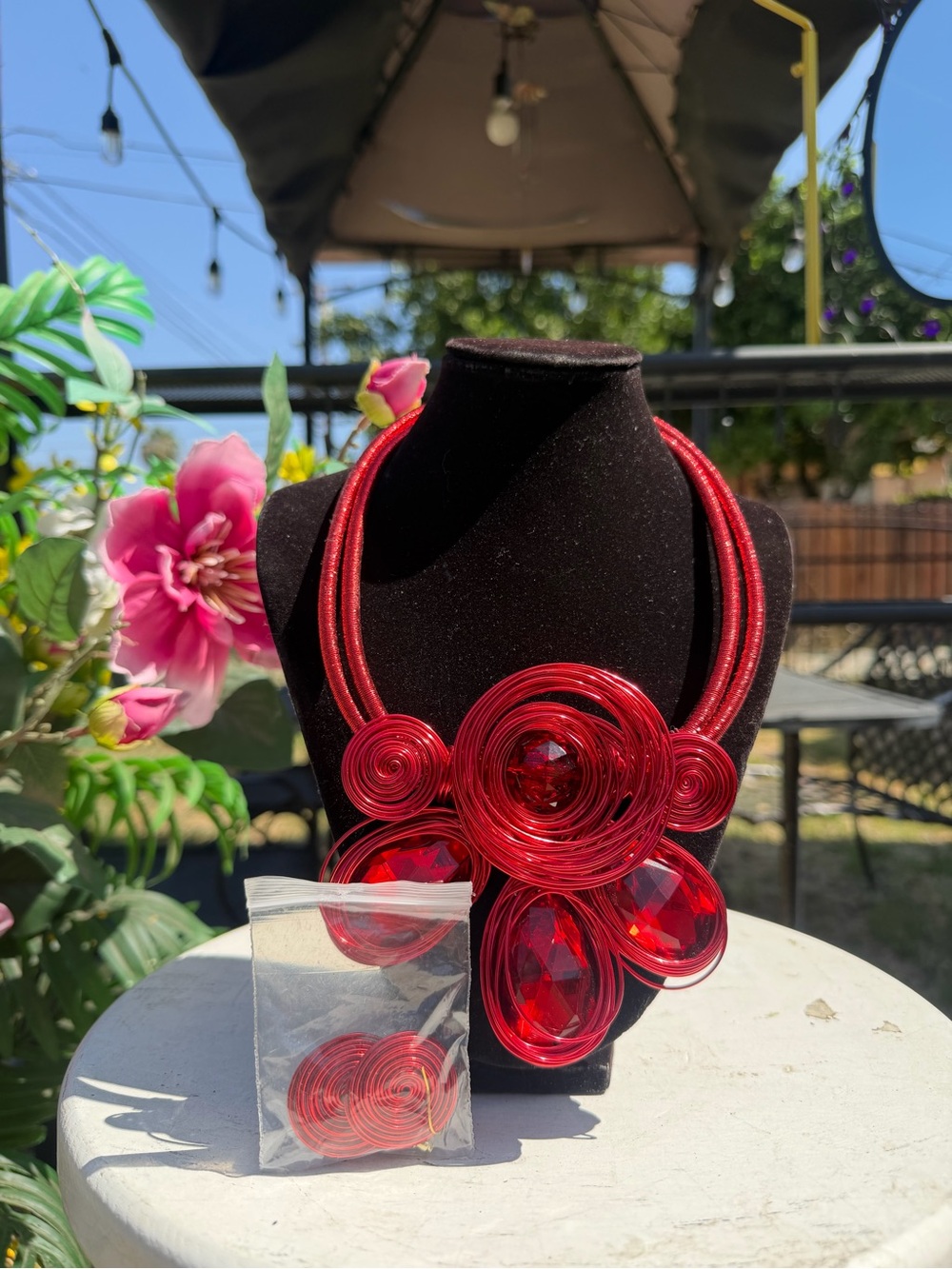 Othr Red Swirl Statement Necklace with Matching Studs